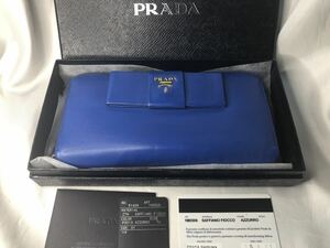 超美品　PRADA プラダ 長財布　ラウンドファスナー　リボン　AZZURRO #2