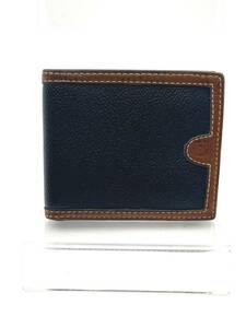 【ジャンク】TRUSSARDI トラサルディ　二つ折り財布　ブラック×ブラウン　W10.3　H8.7