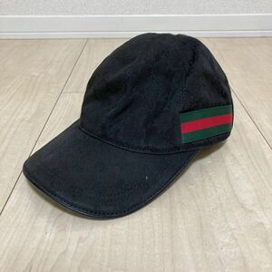 GUCCI グッチ ベースボールキャップ 帽子 キャンバス シェリーライン ブラック ロゴ 200035 L