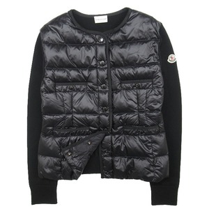 美品 23aw モンクレール MONCLER CARDIGAN TRICOT トリコット カーディガン ダウンジャケット ブルゾン ノーカラー ロゴ ワッペン S 黒