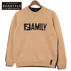 FENDI フェンディ 18AW ブラウン×ネイビー FZZ387 バイカラー ウールニット ブラウン／ネイビー 50 トップス ウール メンズ 中古