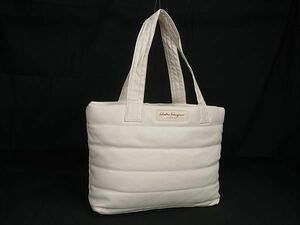 1円 ■美品■ Salvatore Ferragamo フェラガモ レザー トートバッグ ショルダー 肩掛けかばん レディース ホワイト系 BJ2791