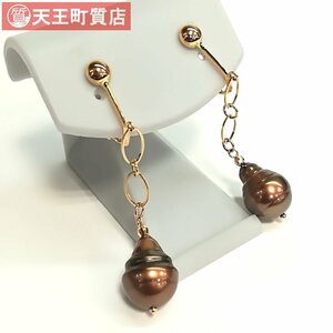 質屋出品【イヤリング】K18ピンクゴールド 南洋真珠 ブラウン系 8mm パール 中古