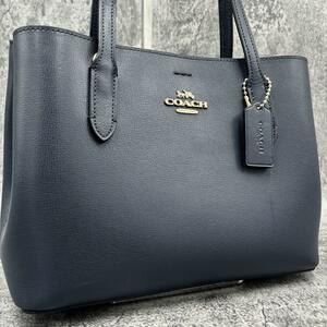 1円　未使用級 COACH コーチ ハンドバッグ トートバッグ　大容量　ビジネスバッグ 　レディース　自立　ネイビー 　大人気モデル