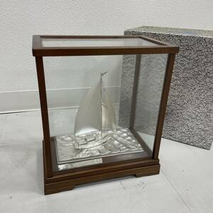 #11276 関武比古 銀製帆船置物(sterling960) ガラスケース入 舟 シルバー 現状品