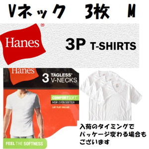 送料込み Hanes ヘインズ Vネック　 tシャツ 3p 綿100％ Ｔシャツ 定番 白 3枚組セット　サイズM