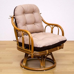 ラタン回転椅子（籐製品）リバーシブルのクッション付（フレームハニー）高齢者に最適！_tou