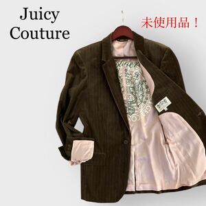 Juicy Couture テーラードジャケット 一つボタン センターベント ベロア素材 本切羽 ブラウン系ストライプ 未使用品 定価4.5万