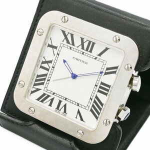 1円 稼働 良品 Cartier カルティエ サントス トラベルクロック W0100042 置時計 2750 QZ クオーツ アラーム 白文字盤 腕時計 329620240430