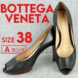 美品★BOTTEGA VENETA ボッテガヴェネタ オープントウパンプス 38 山羊革 濃緑 イタリア製 箱＆袋つき