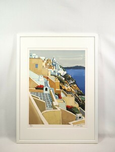 真作 ジャン・クロード・キリチ リトグラフ「サントランの夕べの光」画寸 46×60.5cm 仏人作家 南仏の強い日差しと丘に建つ白壁の建物 7247