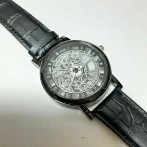 新品　未使用　スケルトン メンズ 腕時計　黒　ブラック アナログ ウォッチ デザイン レザー風 ストラップ　時計　レディース　腕時計　