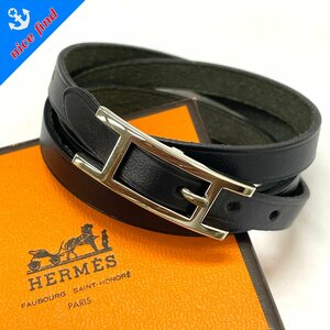 ◆エルメス HERMES◆アピ3 □E刻印 ブレスレット チョーカー フォーヴ ブラック レザー レディース メンズ ユニセックス アクセサリー 箱付