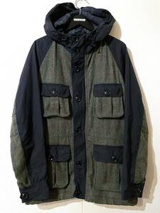 希少 Duffer of St George ダファー 英国製 Millerain ワックスコットン×ツィード マウンテンパーカー ジャケット XL ネイビーカーキ 美品