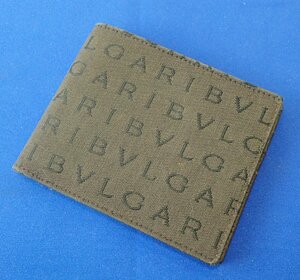 ◎BVLGARI　ブルガリ　二つ折り財布　札入れ　キャンバス　レザー　コンパクトウォレット　小銭入れなし