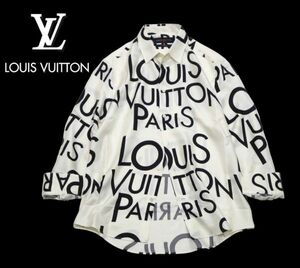 国内正規品 Louis Vuitton SILK100％ オールオーバーロゴ MENS 長袖シャツ ルイヴィトン LV LOGO 総柄 シルクシャツ アイボリー M JK-30