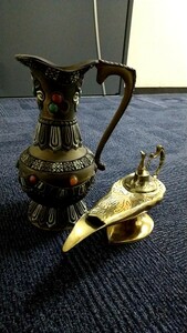 インド 骨董品 インドアンティーク India antique 花瓶 ランプ？ 2点セット 