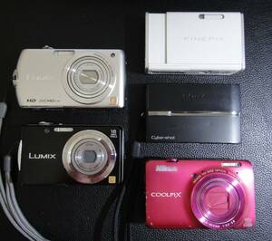 コンパクトデジカメ ☆ LUMIX DMC-FH5 ☆ LUMIX DMC-FX70 ☆ Nikon S6300 ☆ SONY DSC-T9 ☆ FUJIFILM Z2 ◇ まとめて５個 【中古品】