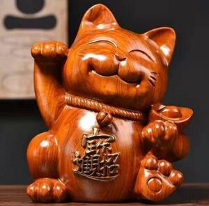 人気推薦 新作の花梨木彫 可愛い招き猫 玄関、客間の置物 招財