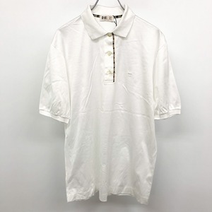 ダックス DAKS ポロシャツ Tシャツ生地 前立てにボーダー ロゴ刺繍 半袖 イタリア製 綿100% コットン XL ヘザーホワイト 杢白 レディース
