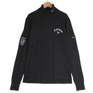 ◆美品 送料無料◆ Callaway キャロウェイ ロゴ刺繍 長袖 ウール混 ニット セーター ゴルフ ウェア 黒 ブラック メンズ L　1454E0