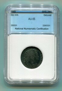 イギリス　1693年　シリング銀貨　NNC AU55 管理番号NN00-00-17