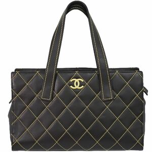 本物 シャネル CHANEL ココマーク ワイルドステッチ トートバッグ ハンドバッグ レザー ブラウン