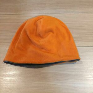 ニットキャップ 帽子 フリース リバーシブル オレンジ色 グレー カーキ あったか 防寒 未使用
