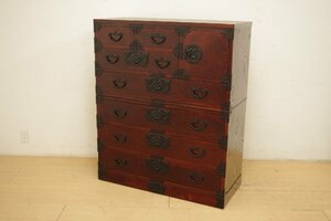 美品 最高級 岩谷堂箪笥 民芸家具 和箪笥 整理箪笥 幅105cm 前欅中桐 漆塗り 6段 南部鉄器金具 鍵付き 衣類収納 タンス チェスト 和室