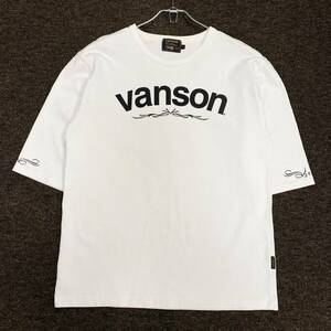 VANSON(バンソン)五分袖カットソー ロンT ロゴ バックプリント メンズL ホワイト