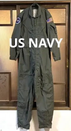 1987年製US NAVYカバーオールつなぎ Lワッペンサージグリーン丸襟軍物