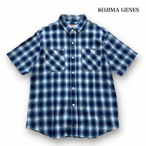 【KOJIMA GENES】コジマジーンズ オンブレチェック 半袖ワークシャツ チェック柄 ボタンダウン 半袖シャツ シャドーチェック 日本製 (XL)