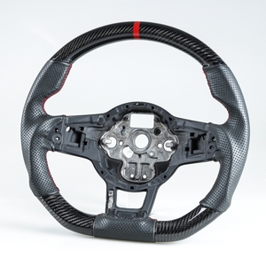 VW用 ゴルフGTI ジェッタGLI ポロGTI ティグアンRライン用 ステアリング カーボン×本革穴開きレザー×赤い輪