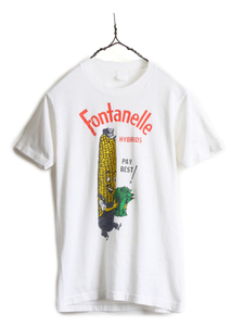 70s 80s ■ 企業 キャラクター プリント 半袖 Tシャツ ( レディース XS 程) 古着 70年代 80年代 ビンテージ イラスト シングルステッチ 白