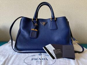 PRADA プラダ ☆美品2WAY トートバッグ ショルダーバッグ ストラップ VIT.DAINO レザー 牛革　ネイビー　紺　ヴィッテロダイノ