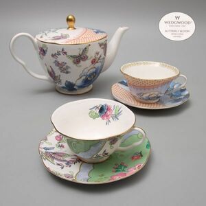 Y254. ウェッジウッド バタフライ ブルーム ティーポット カップアンドソーサー 二客 / Wedgwood洋食器