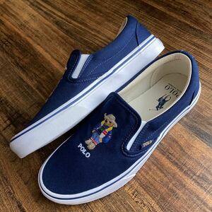 極美品 ほぼ未使用 POLO RALPH LAUREN ポロラルフローレン KEATON SLIP ポロベア 刺繍 スリッポン スニーカー size.US-8 (26.0cm) ネイビー