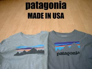 即戦力2着セットUSA製patagoniaクルーネックTシャツ米国製Mメンズ正規パタゴニアMADE IN USAグレーツートンOUTDOORビッグボックスロゴ 
