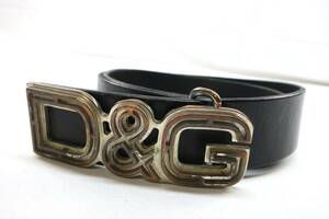 ★【S送900円】1240 DOLCE&GABBANA　ドルチェ＆ガッバーナ　D＆G　イタリア製　MD0FFF　ロゴバックルベルト　金属×レザー　黒　穴増設あり