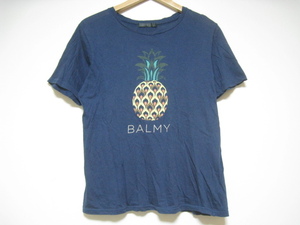 BORNY ボルニー トップス Tシャツ 半袖 丸首 薄手 紺 ネイビー フリーサイズ プリント パイナップル