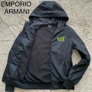 未使用級/L相当●エンポリオ アルマーニ EMPORIO ARMANI ナイロン ジャケット ブルゾン パーカー デカロゴ 背面ロゴ Wジップ EA7 ブラック