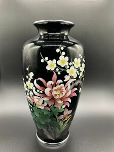 【美品】レア 希少 七宝花瓶 黒地 四君子文 花器 銀線 七宝 花瓶 花器 壷 花入 昭和　レトロ