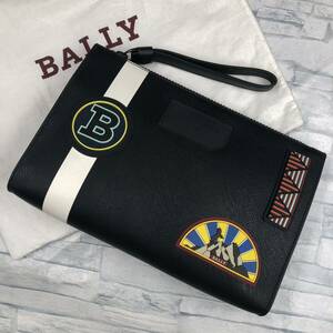 【未使用級/現行】BALLY バリー メンズ クラッチバッグ セカンドバッグ トレスポ ワッペン サフィアーノレザー 本革 ビジネス ブラック 黒 