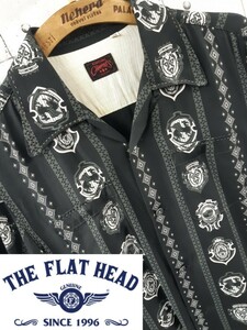 SALE！売り切り！黒　R.J.B　FLAT HEAD　CLIPPERS　アロハシャツ　ユリの紋章　フラットヘッド　RJB　シャツ　総柄　レーヨン