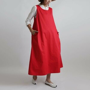 初夏１０００円からスタート １２２ｃｍ かぶるだけAライン 贅沢 ロング ワンピース　ジャンパースカートゆったり　赤レッドH04