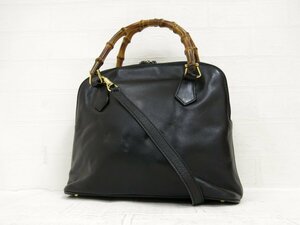 ◆美品◆GUCCI グッチ◆バンブー◆カーフ レザー 本革◆2way ハンド ショルダー バッグ◆ブラック G金具◆イタリア製◆肩掛け◆A4671