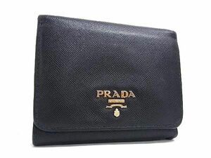 1円 PRADA プラダ サフィアーノレザー 三つ折り 財布 ウォレット 札入れ 小銭入れ カード入れ レディース メンズ ブラック系 FB0112