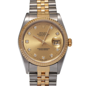 ROLEX ロレックス デイトジャスト 10Pダイヤ 16233G メンズ YG/SS 腕時計 自動巻き シャンパン文字盤 Aランク 中古 銀蔵