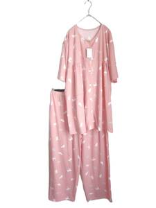 X104　新品　【サイズ・5L】　ピンク　猫柄　半袖　パジャマ　上下セット　大きいサイズ　レターパックプラス
