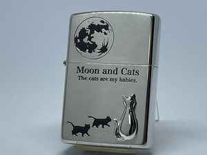 送料無料 ZIPPO[ジッポー]キャットデザイン Moon and Cats 銀メッキいぶし 2SIM-MOONCAT